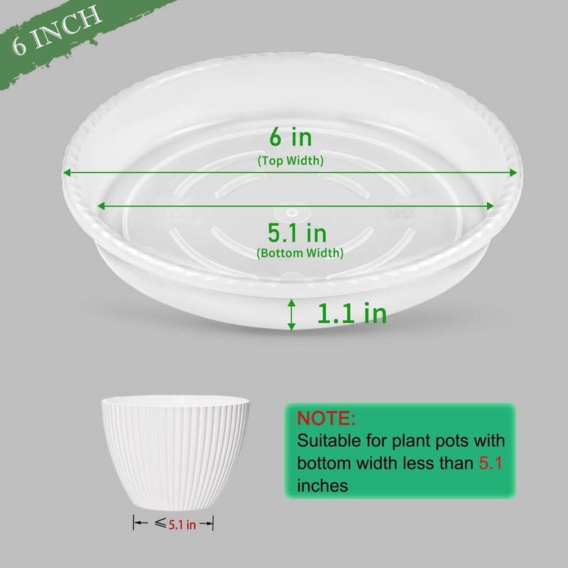 SupKing 6 Pack Plant Saucers Drip Tray,6 8 10 12 14 Inch Heavy Sturdy Plastic Flower Pot Saucers for Indoor,Clear Plastic Planter Water Tray for Plant Pots Liners (6''-Clear) - Image 2